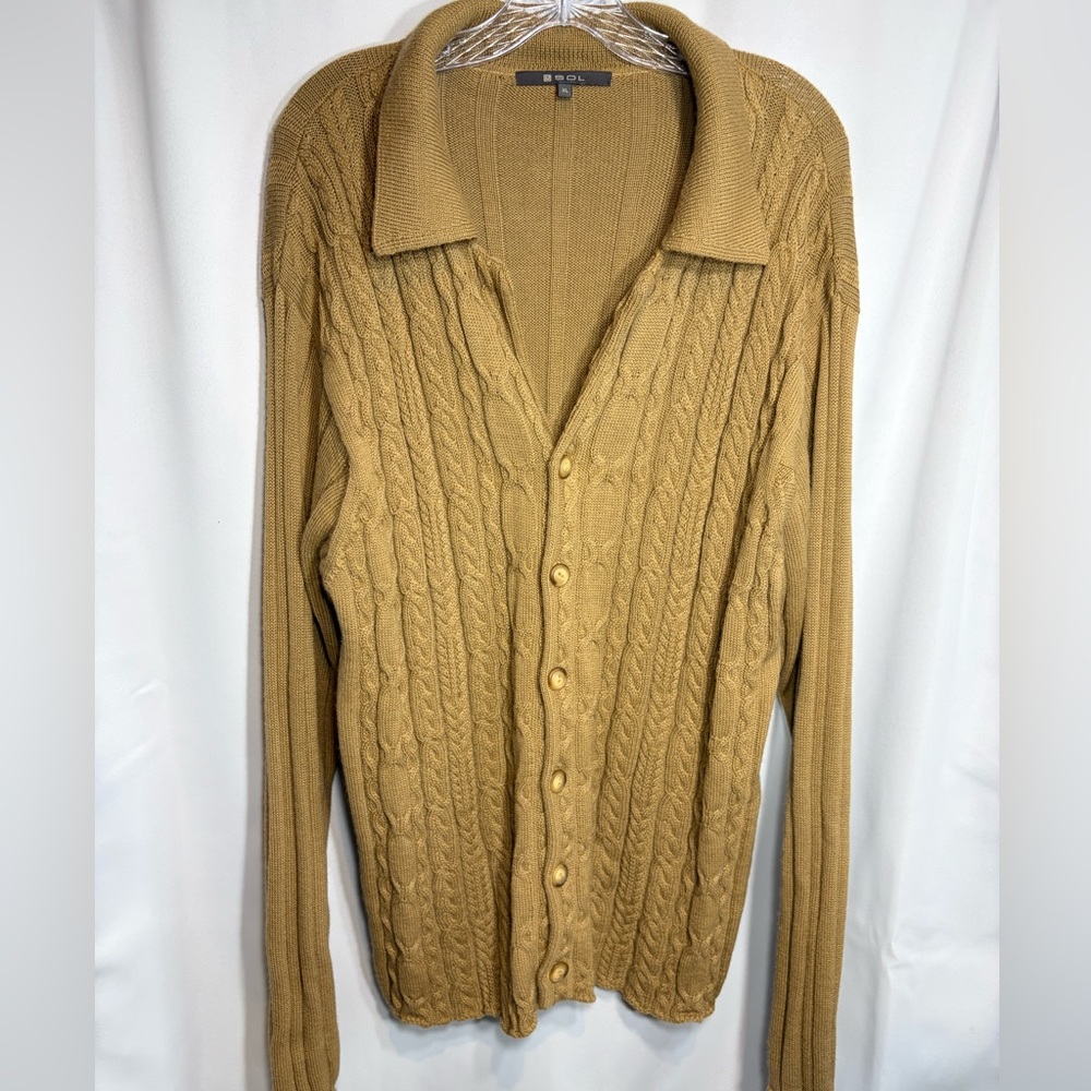 Sol 100% Baby Alpaca Women’s Button Tunic Cable Knit Sweater Cardigan Size XL